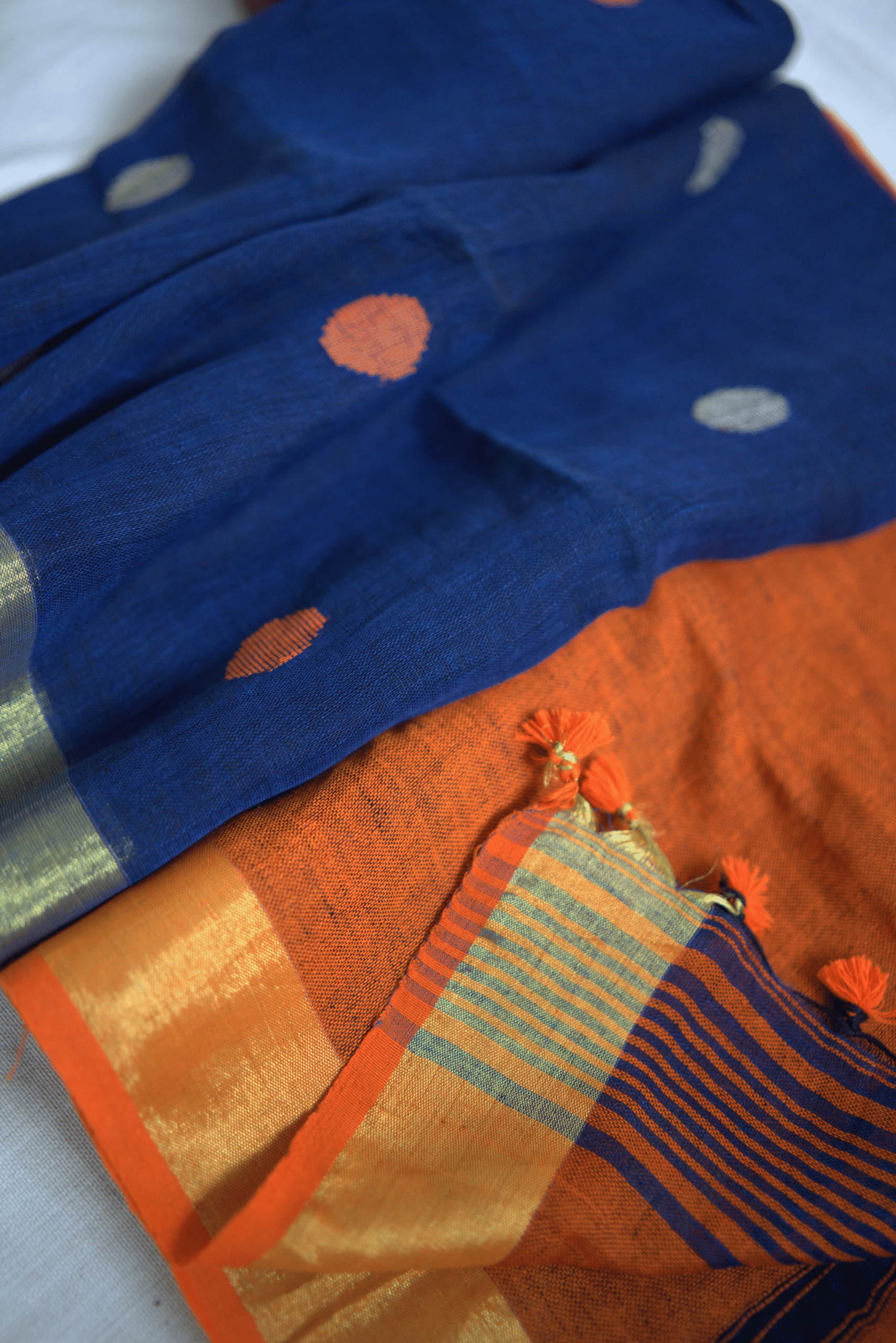 Blue with orange