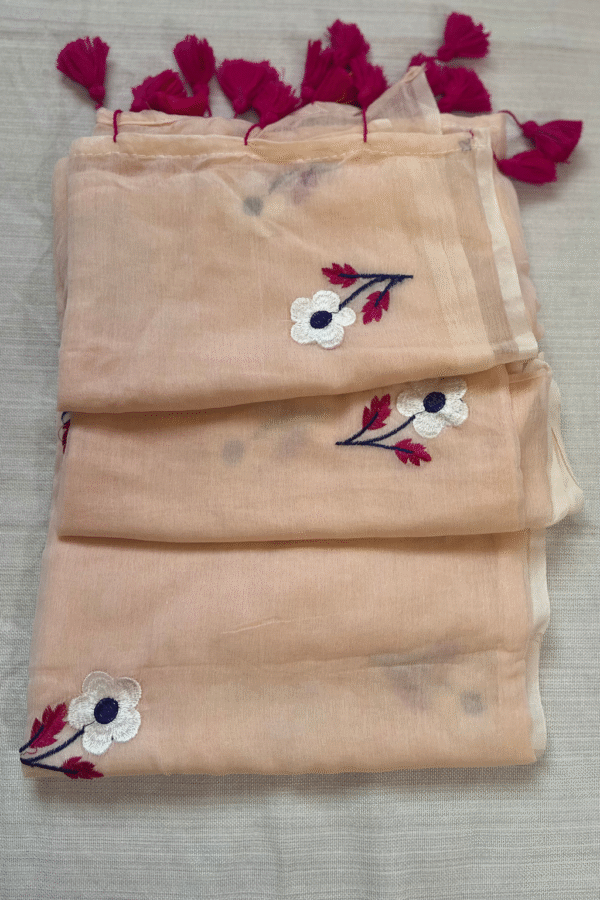 mulmul cotton embroidery saree