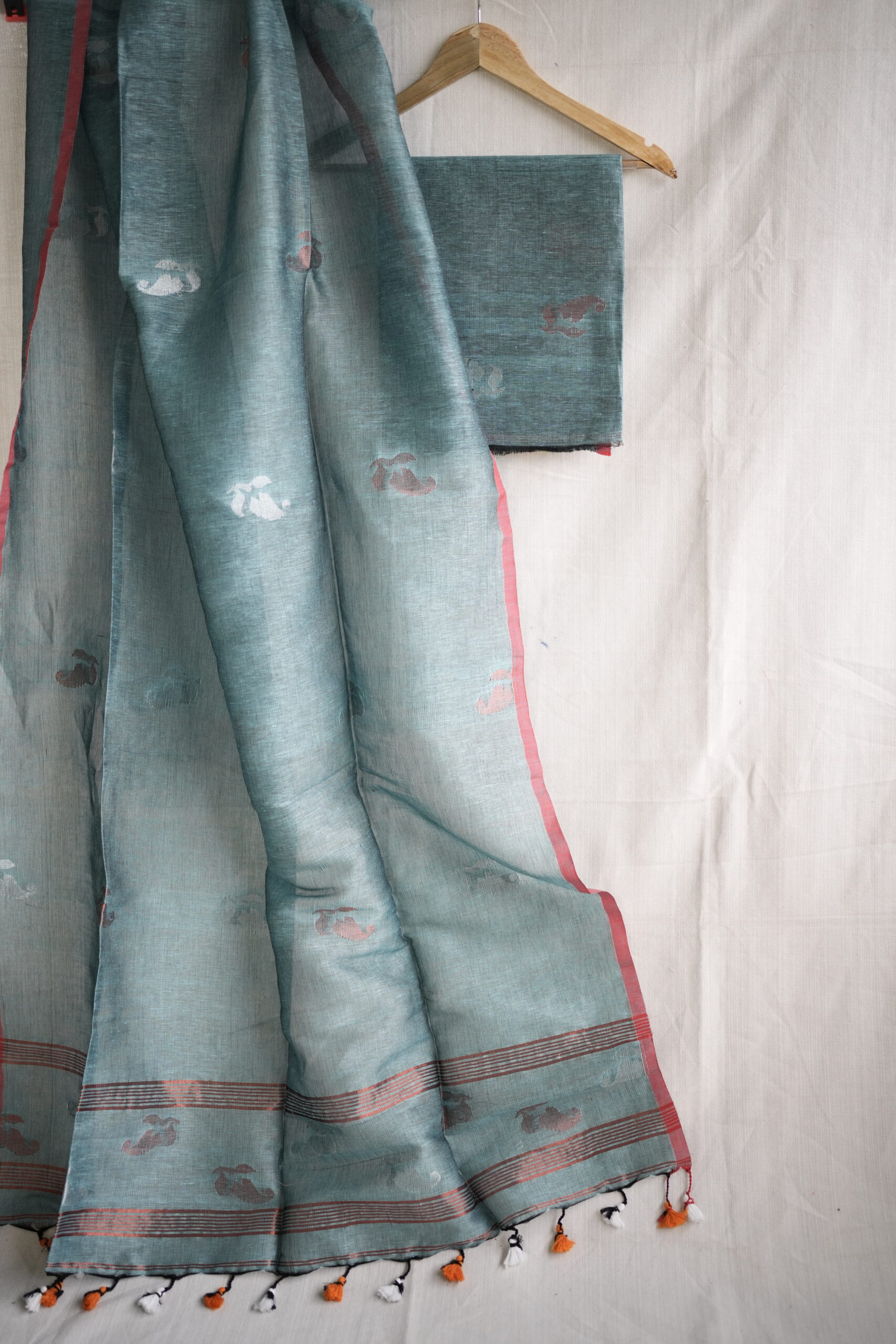 Pure Linen Salwar Suit with Silver Border SSPLSILB10 - Image 3