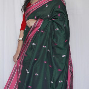 Pure Cotton With Handloom Pallu Sarees PCHP07 - Dark Green