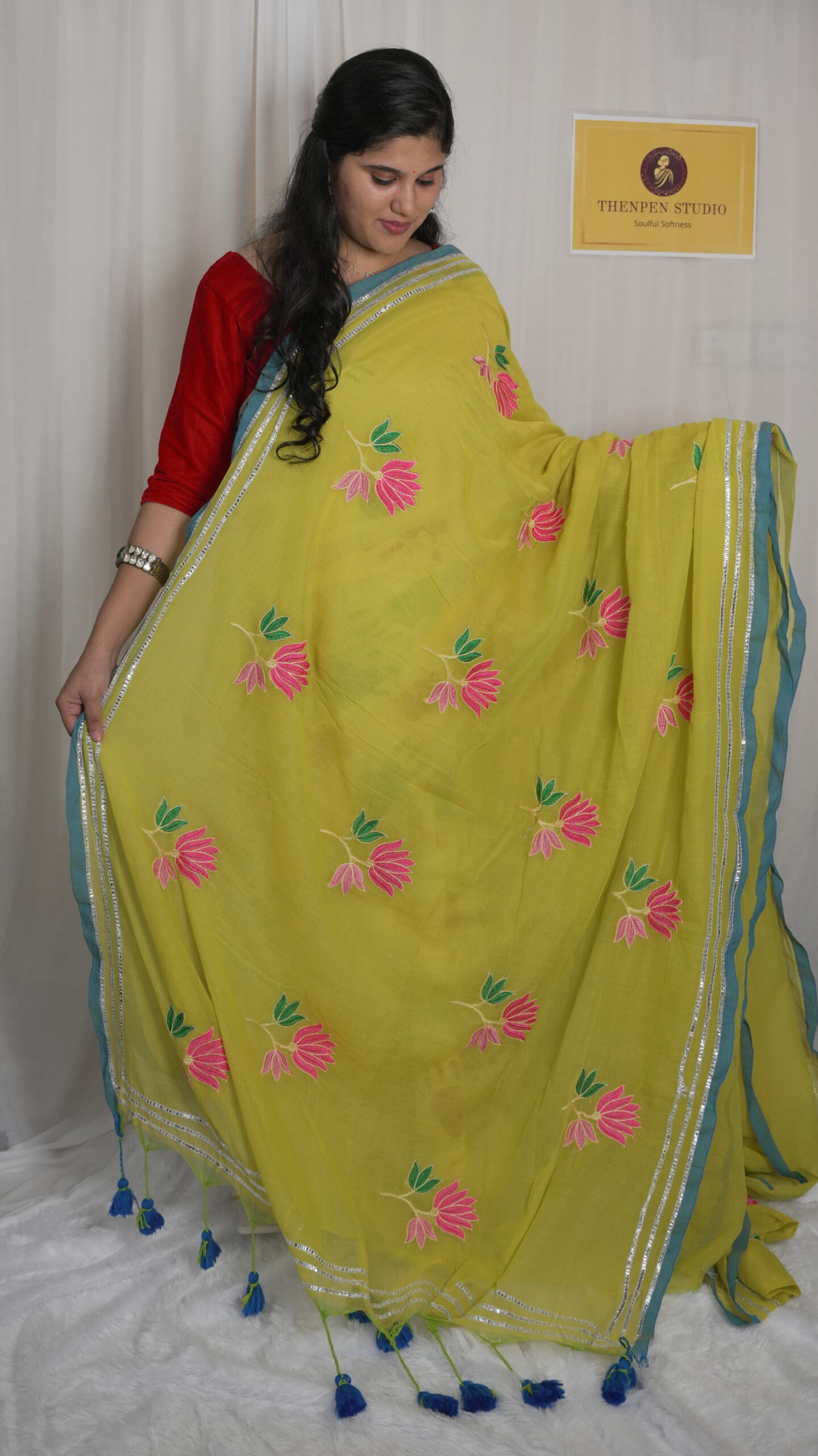 MulMul Cotton Embroidery Sarees MMCE06 - Image 2