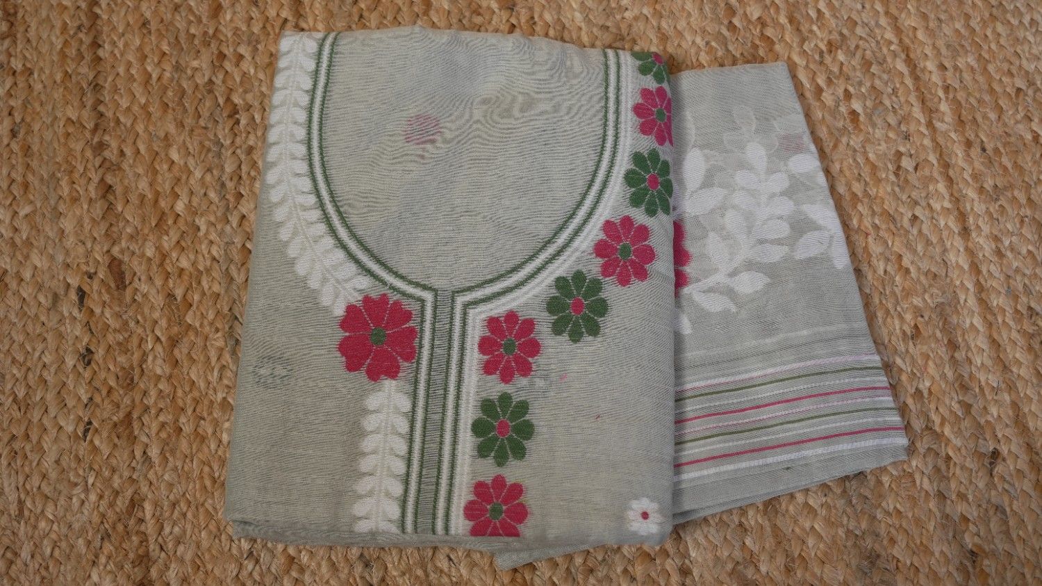 Silk Cotton Salwar Suits With Embroidery Neck Pattern - Image 3