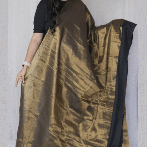 Antique Gold with Black Border Tissue Cotton Saree  TC04