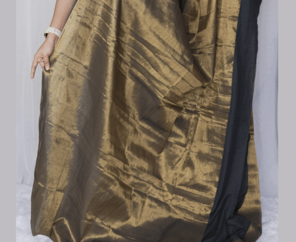 Antique Gold with Black Border Tissue Cotton Saree  TC04 - Image 2