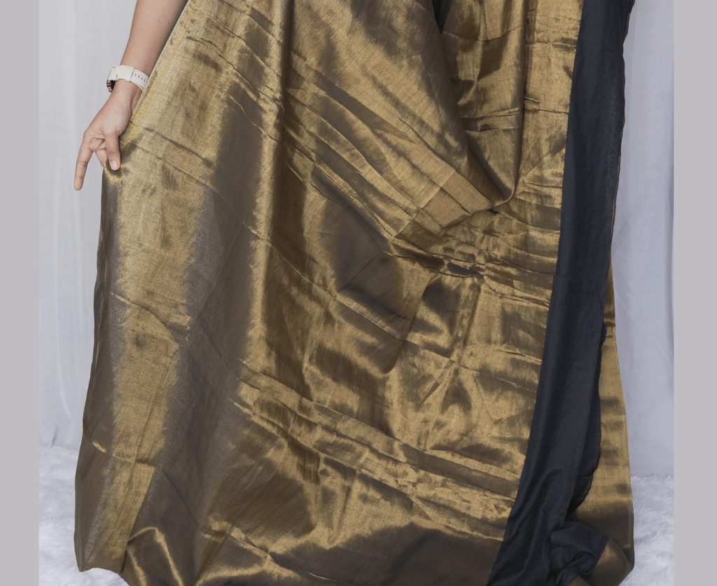 Antique Gold with Black Border Tissue Cotton Saree  TC04 - Image 2