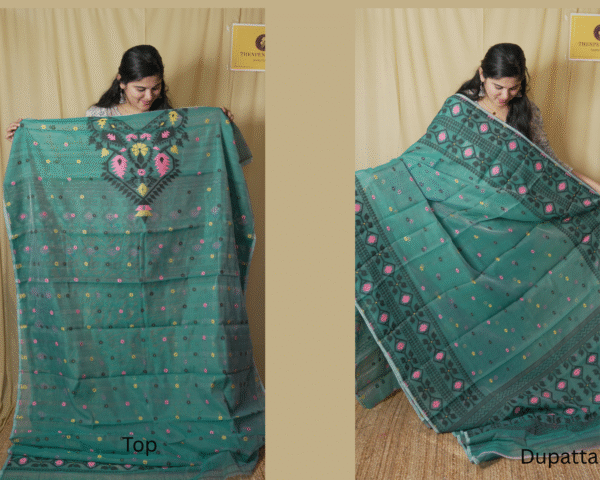 Silk Cotton Salwar Suits With Embroidery Neck Pattern - Image 2