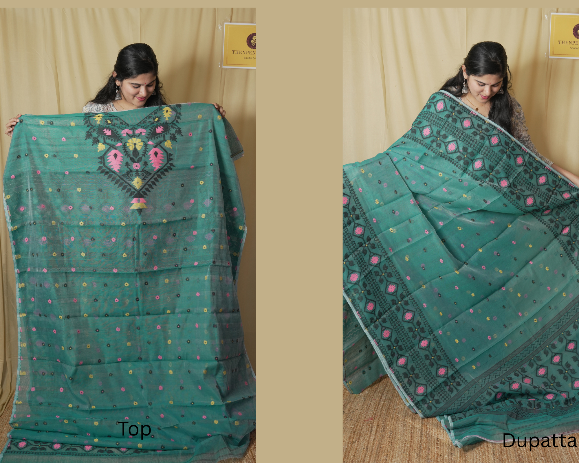 Silk Cotton Salwar Suits With Embroidery Neck Pattern - Image 2
