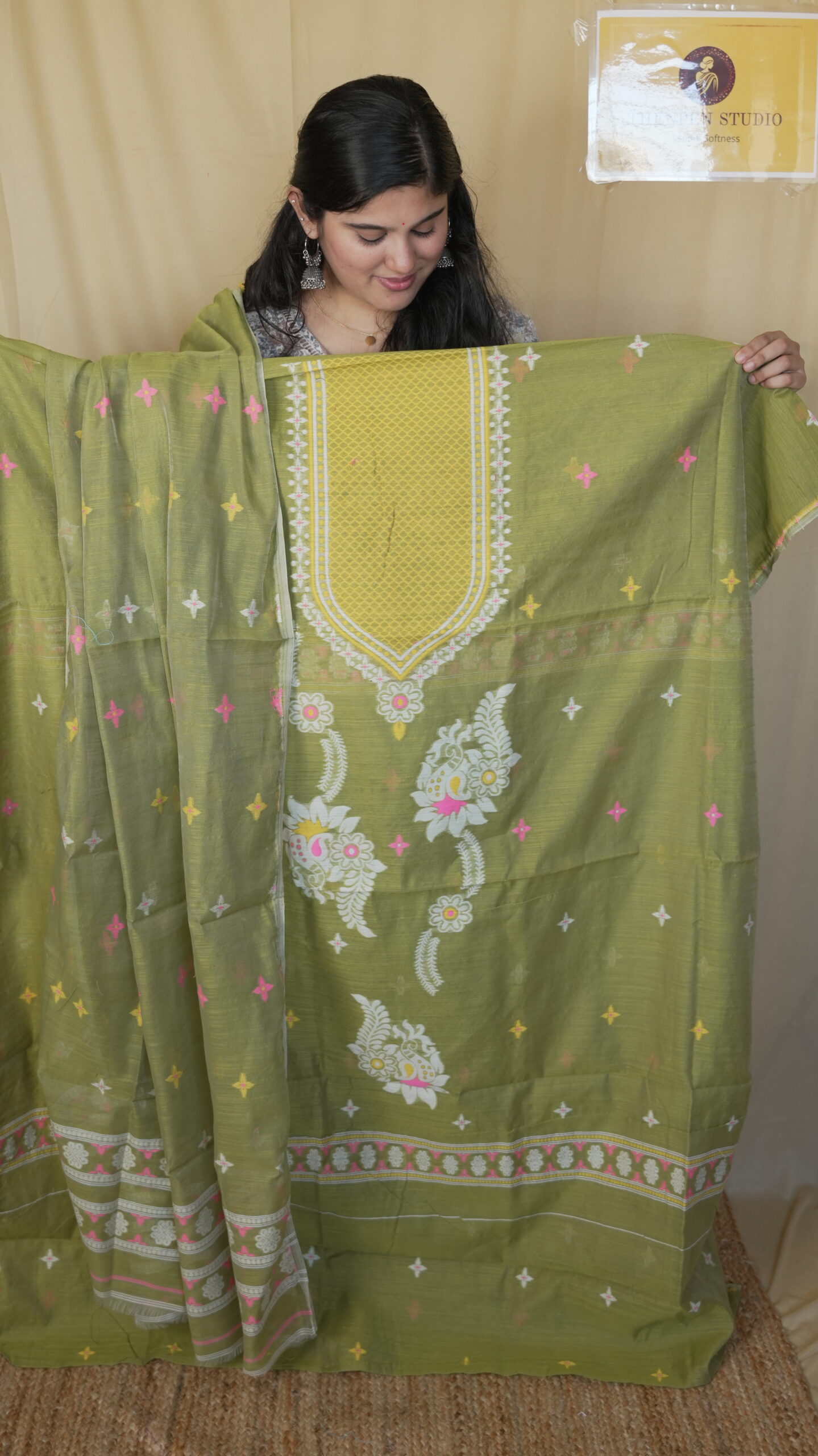 Silk Cotton Salwar Suit with Embroidery Neck Pattern SSSCGL06 - Image 2