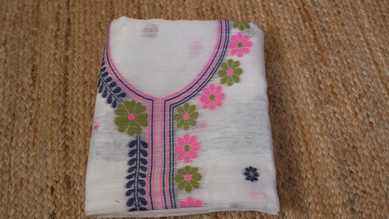 Silk Cotton Salwar Suits With Embroidery Neck Pattern - Image 2