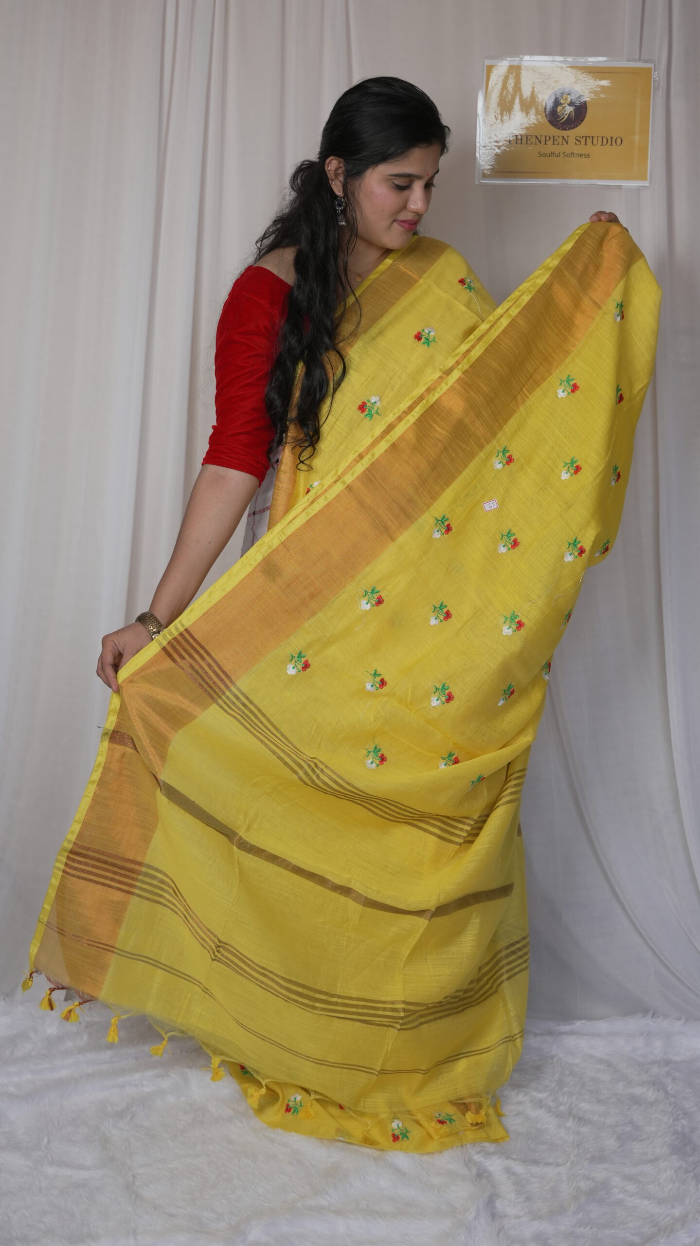 Silk Cotton Embroidery Sarees PSCE05 - Image 2
