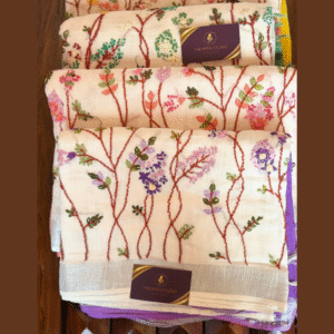 MulMul Linen-Handwork Bullion Knot Sarees