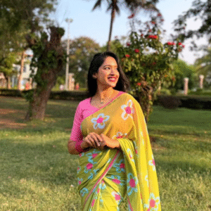 Green and Pink Floral Saree