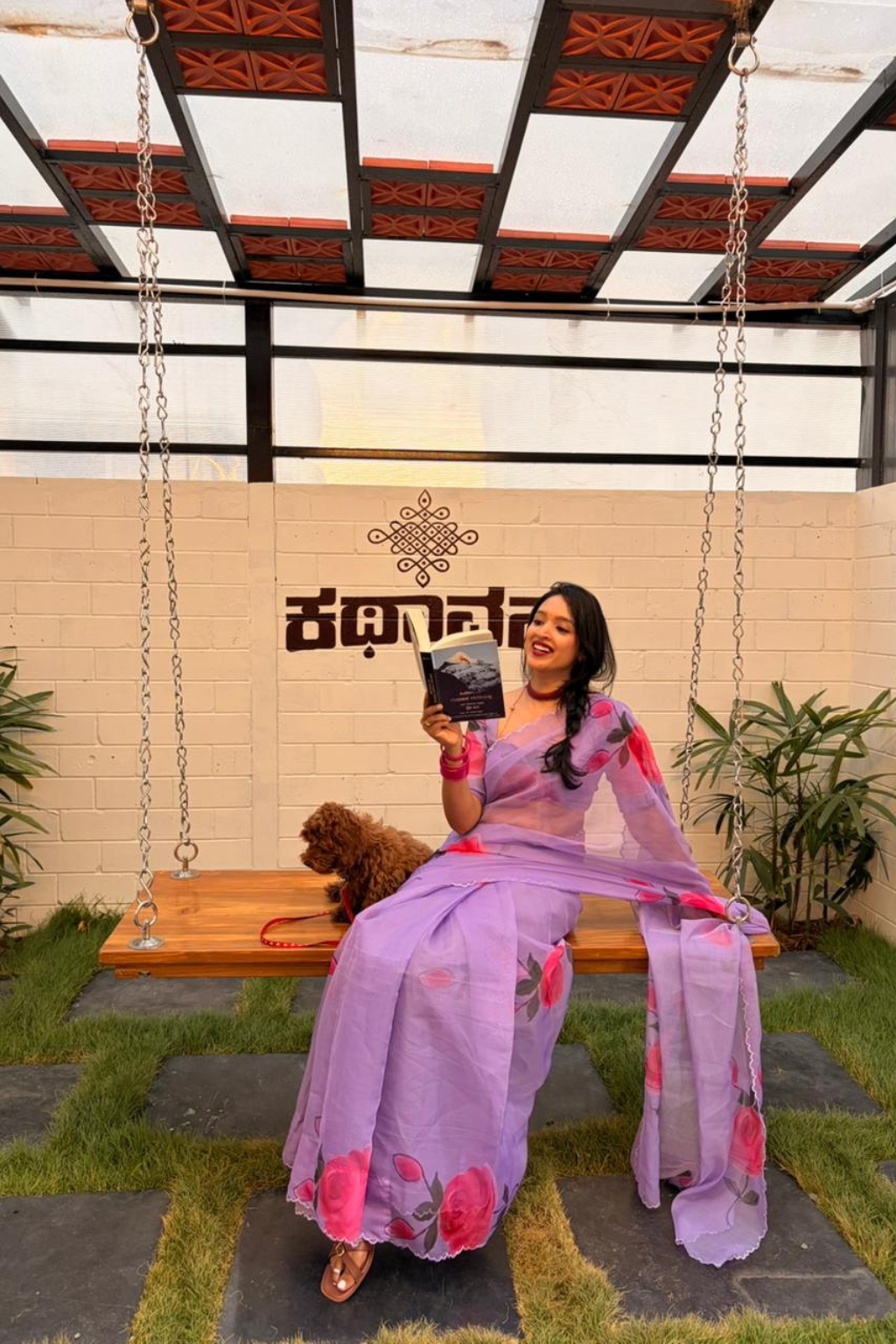 Lavender Bloom Organza Saree - Image 3