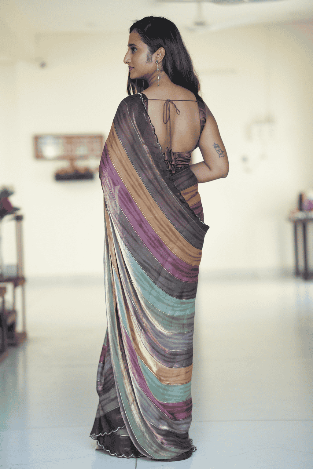 Multicolor Fendi Silk Saree - Image 2