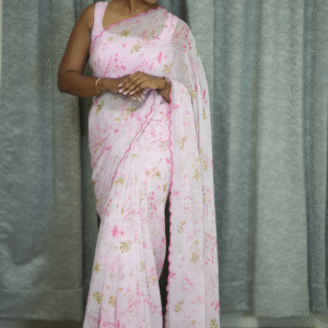 Pink Scallop Border Chiffon Saree