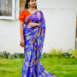Blue Glossy Fendy Saree with Handwork Border