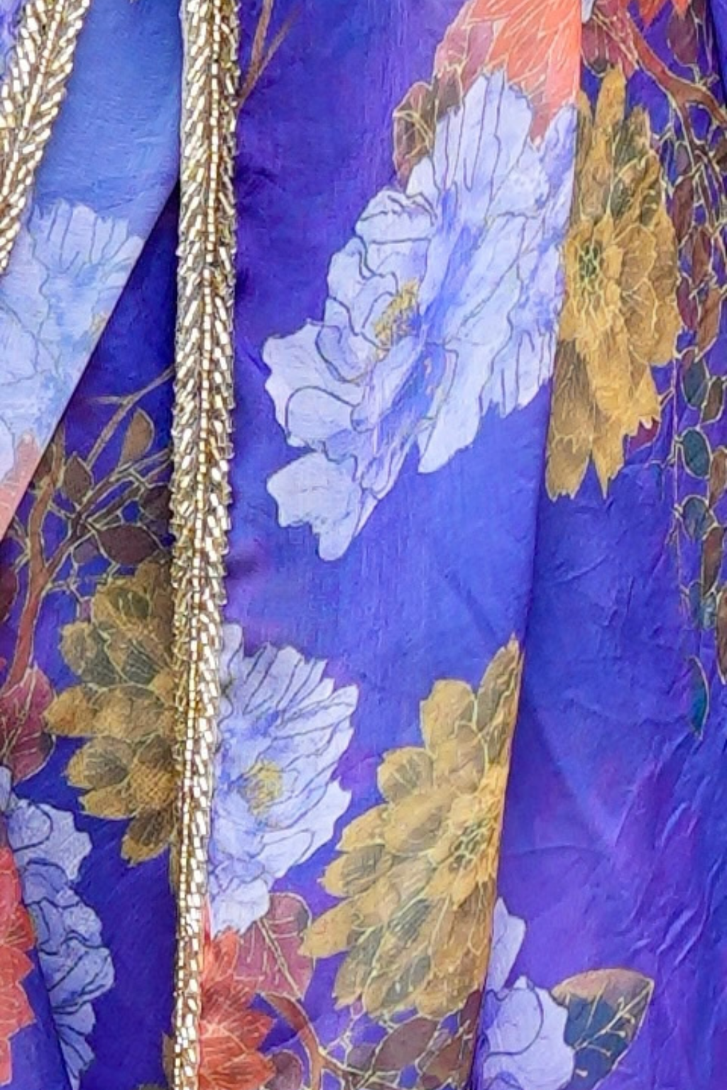 Blue Glossy Fendy Saree with Handwork Border - Image 4