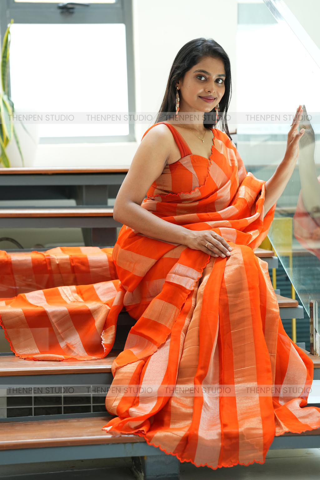 Soft Organza Saree -Rust Orange - Image 2