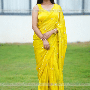 Vibrant Yellow - Handwork saree with Scallop Border