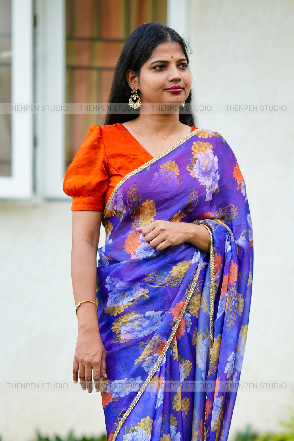 Blue Glossy Fendy Saree with Handwork Border - Image 2