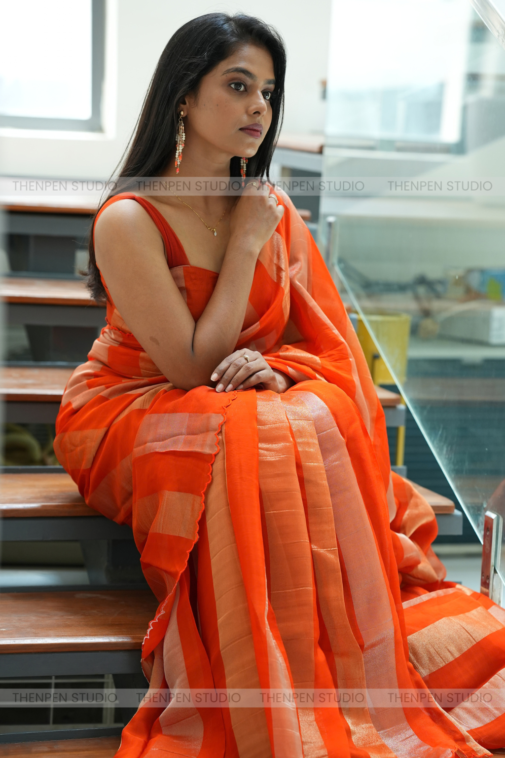Soft Organza Saree -Rust Orange - Image 4