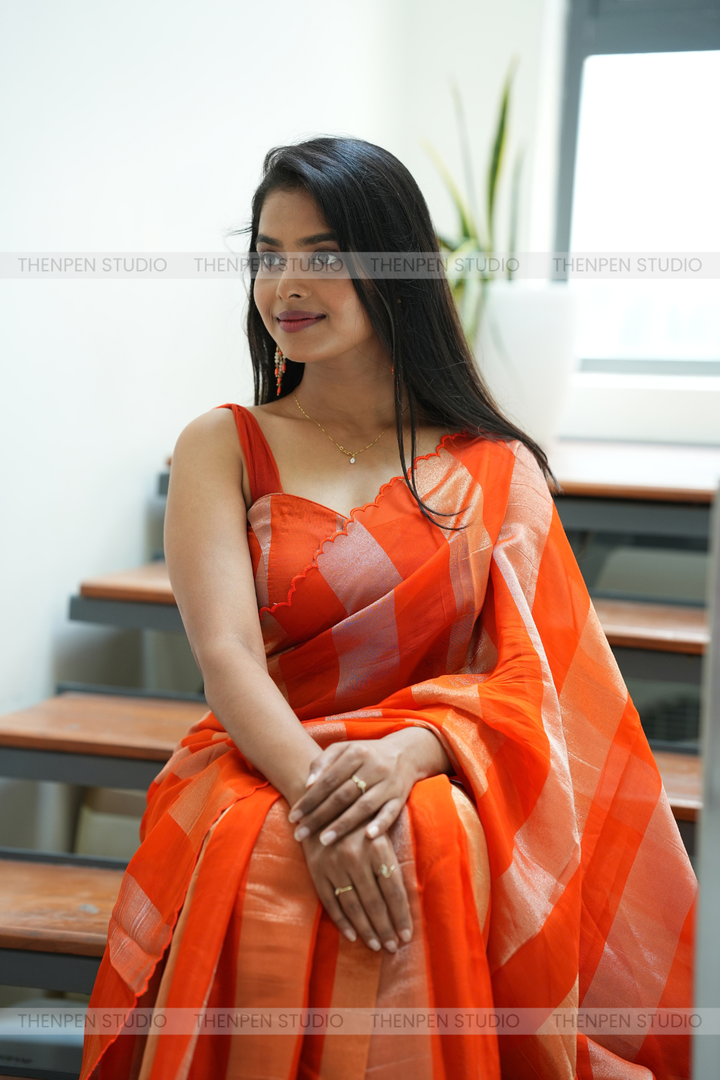 Soft Organza Saree -Rust Orange - Image 3
