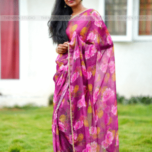 Plum Glossy Fendy Saree with Handwork Border