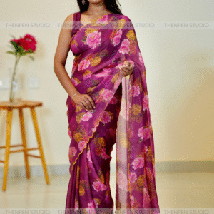Purple Pink Scallop Border With Glossy Fendi Floral Prints