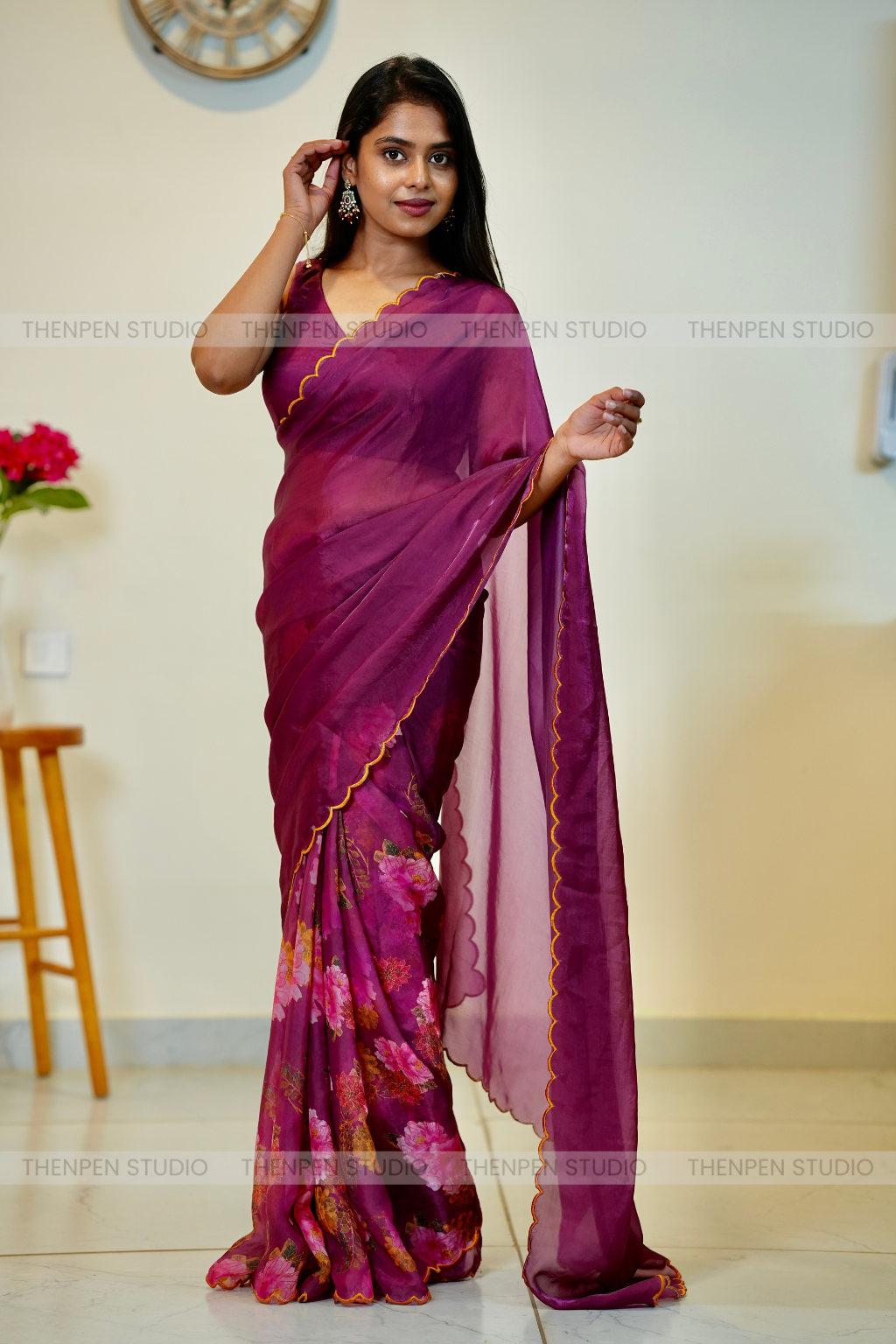 Purple Pink Scallop Border With Glossy Fendi Floral Prints - Image 4