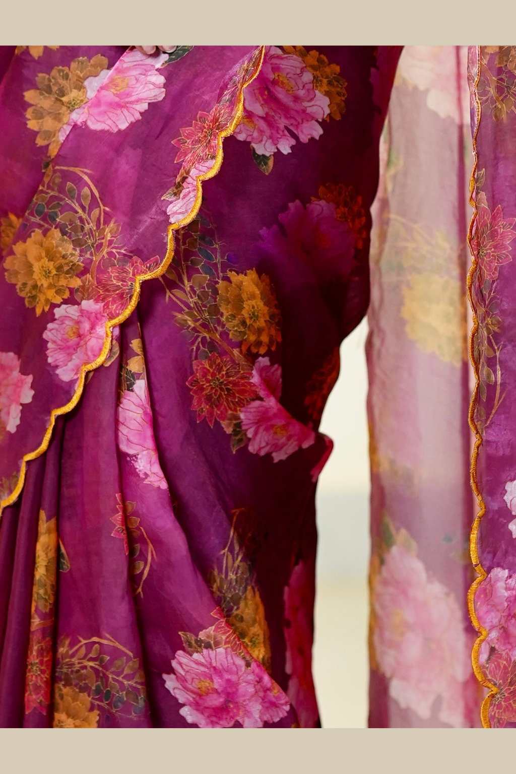 Purple Pink Scallop Border With Glossy Fendi Floral Prints - Image 5