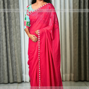 Georgette Rani Pink Saree With Elegant Border